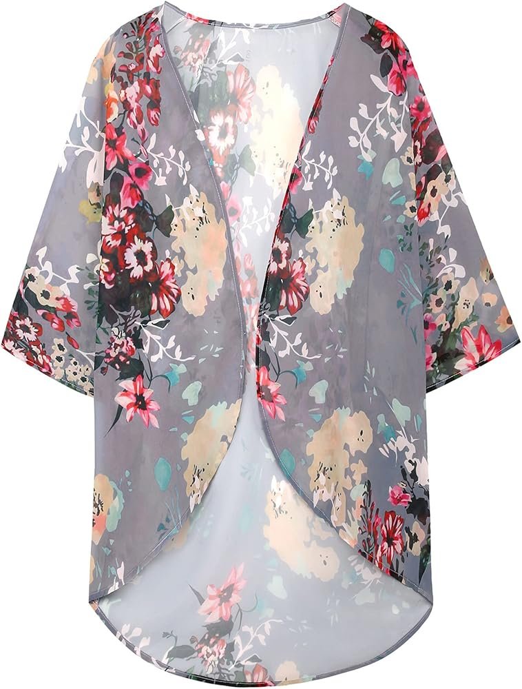 2026/05/1000377273-1.jpg Women's Floral Print Puff Sleeve Kimono Cardigan Loose Cover Up Casual Blouse Tops 2026 - Image 1