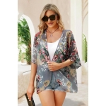 Women's Floral Print Puff Sleeve Kimono Cardigan Loose Cover Up Casual Blouse Tops 2026 - Image 5