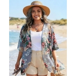 Women's Floral Print Puff Sleeve Kimono Cardigan Loose Cover Up Casual Blouse Tops 2026 - Image 4