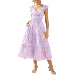GRACE KARIN Women's Summer Floral Maxi Dress 2026 Ruffle Sleeve Smocked Sundress Flowy Wedding Guest Long Dresses with Pocket