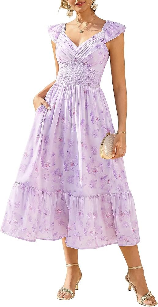 2026/05/1000378461.jpg GRACE KARIN Women's Summer Floral Maxi Dress 2026 Ruffle Sleeve Smocked Sundress Flowy Wedding Guest Long Dresses with Pocket - Image 1