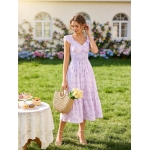 GRACE KARIN Women's Summer Floral Maxi Dress 2026 Ruffle Sleeve Smocked Sundress Flowy Wedding Guest Long Dresses with Pocket - Image 3