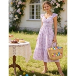 GRACE KARIN Women's Summer Floral Maxi Dress 2026 Ruffle Sleeve Smocked Sundress Flowy Wedding Guest Long Dresses with Pocket - Image 4