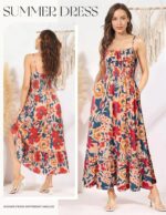 GRACE KARIN Summer Dresses for Women 2026 Vacation,Smocked Floral Maxi Dress,Boho Beach Sundress with Pocket Fashion Clothing - Image 2