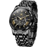 OLEVS Mens Watches Luxury Waterproof Luminous Easy Read Chronograph Watches Full Gold/White Dail/Black Face with Calendar Wrist Watches