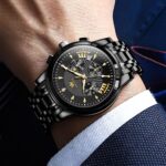 OLEVS Mens Watches Luxury Waterproof Luminous Easy Read Chronograph Watches Full Gold/White Dail/Black Face with Calendar Wrist Watches - Image 5