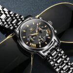 OLEVS Mens Watches Luxury Waterproof Luminous Easy Read Chronograph Watches Full Gold/White Dail/Black Face with Calendar Wrist Watches - Image 8