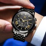 OLEVS Mens Watches Luxury Waterproof Luminous Easy Read Chronograph Watches Full Gold/White Dail/Black Face with Calendar Wrist Watches - Image 4