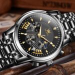 OLEVS Mens Watches Luxury Waterproof Luminous Easy Read Chronograph Watches Full Gold/White Dail/Black Face with Calendar Wrist Watches - Image 9