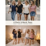 4 Pack V Neck T Shirts for Women Basic Tees Casual Short Sleeve Shirts Loose Fit Plus Size Tops Plain Summer Clothes - Image 2