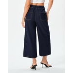 roswear Women's Capri Jeans Wide Leg Elastic Waist with Drawstring Cropped Culottes Pants - Image 2