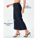 roswear Women's Capri Jeans Wide Leg Elastic Waist with Drawstring Cropped Culottes Pants - Image 3