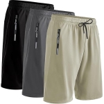 9" Mens Athletic Shorts with Zipper Pockets, 3 Pack Quick Dry Workout Gym Drawstring Running Shorts for Men