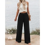 Hooever Womens Cotton Linen Pants Casual Button Up High Waisted Wide Leg Trousers - Image 2