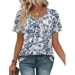 WIHOLL Women T Shirts Pleated Short Sleeve Tops Business Casual Dressy Blouses - Image 3