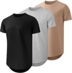 Mens T Shirts Casual Hipster Hip Hop Longline Crewneck Tee Shirts - Image 2